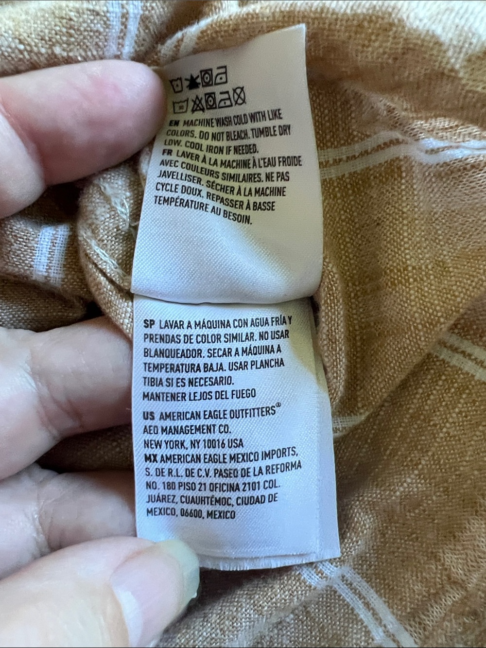 American Eagle Men's Button-Up Short Sleeve Shirt 100% Cotton- Tan Stripe XL - Picture 7 of 10